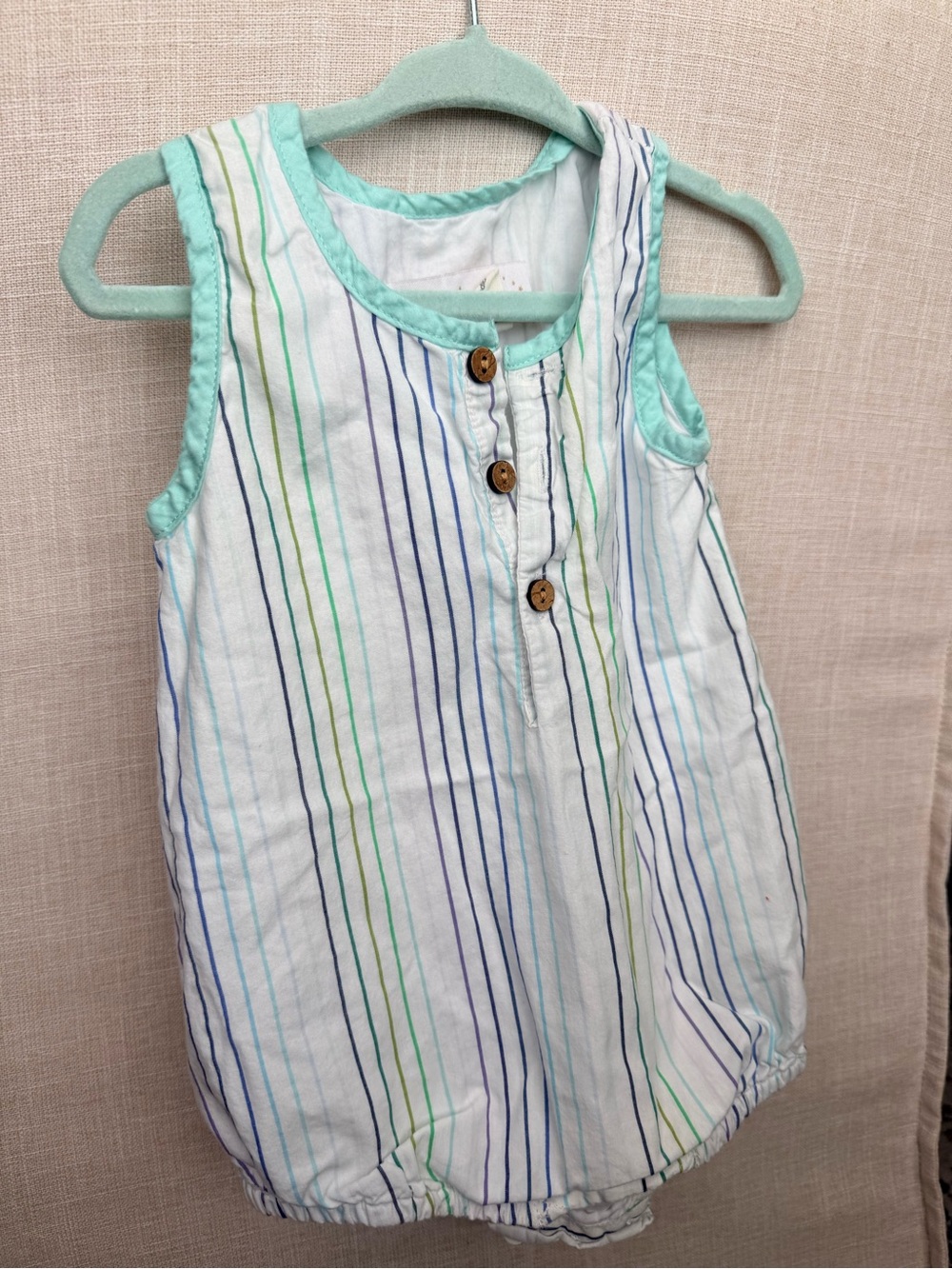 Well Dressed Wolf Mint-Trim Striped Sleeveless Romper